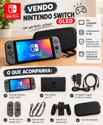 Nintendo Switch OLED 64GB com case, pouco usado