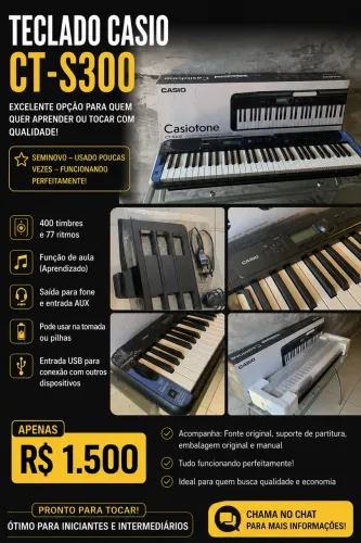 Teclado Casio Casiotone CT-S300 61 Teclas Sensitivas + Suporte + Caixa