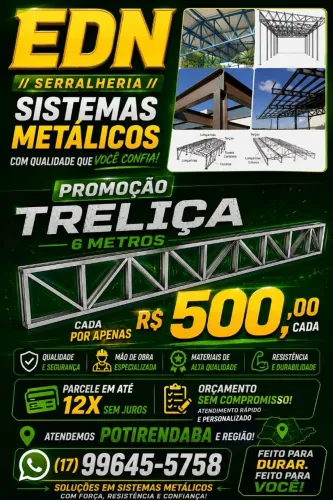 Treliças metálicas de 6.00 metros