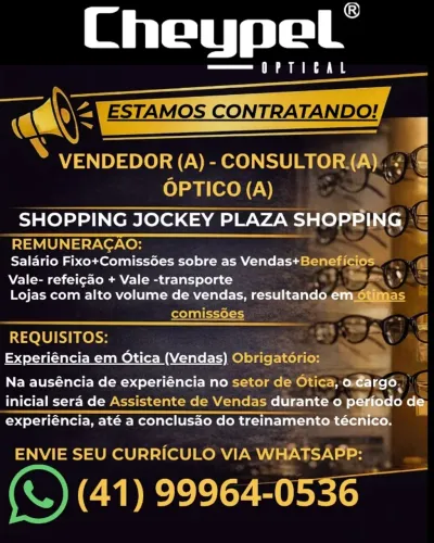 Vendedor(a) Óptico(a)- Salário Fixo+ Comissão+ Benefícios