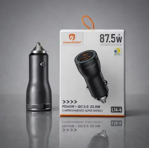 Carregador Veicular 87,5W Super Rápido PD65W + QC3.0