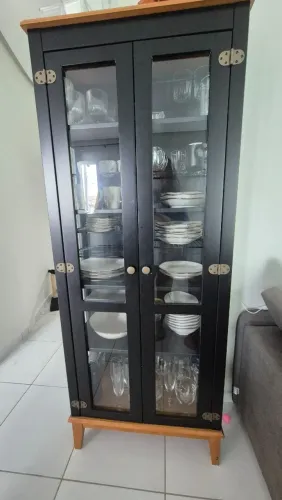 Kit Móveis Madeira Maciça - Cristaleira + Rack - Apaixone e Decore