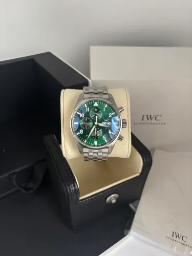 Relógio IWC Pilot Chronograph Verde 43mm Aço Linha Prem AAA+ Vidro Safira