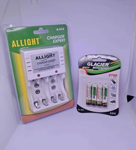 Carregador de Pilhas ALLIGHT A-612 com 4 Pilhas Recarregáveis AAA GLACIER