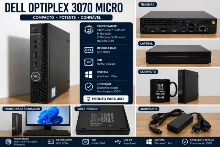 Dell OptiPlex 3070 Micro i5 8ª Geração 8GB RAM SSD NVMe 256GB