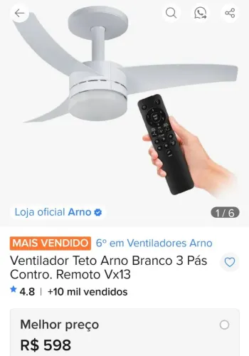 Ventilador de teto Arno com controle remoto