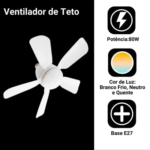 Ventilador de teto com Lâmpada LED (quente, normal e frio)