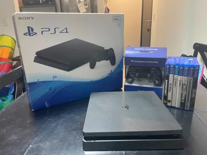 (PS4) PLAYSTATION 4 SLIM + 1 CONTROLE (novo) + 5 JOGOS originais (com caixa)