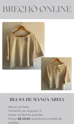 Blusa de Manga Areia Nova com Etiqueta