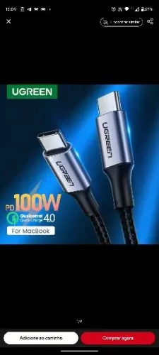 Ugreen cabo tipo-c duplo 100W 1M alumínio 