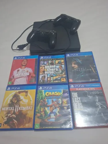 PLAYSTATION 4 SLIN - 1TB DE MEMÓRIA - 2 CONTROLES - 6 JOGOS ( INCLUINDO GTA5 E CRASH )