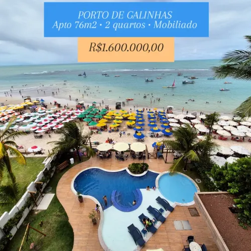 Porto de Galinhas - Apto com 76m2, 2 quartos, mobiliado e de frente para o mar!