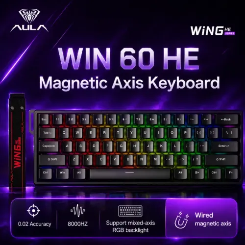 Teclado Mecânico Gamer AULA WIN60HE STANDARD Hall Effect 60% RGB (LACRADO)