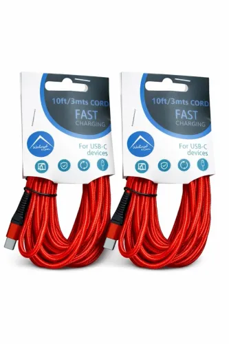 Kit Com 2 Cabos Tipo C, De 3m Turbo, Reforçado, 100w Walnut