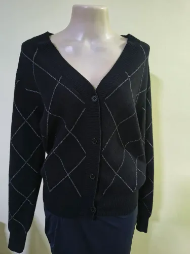 Cardigã Dudalina Preto com Detalhes Prateados