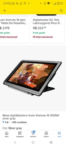 Mesa digitalizadora Huion Kamvas 16 GS1561 silver gray