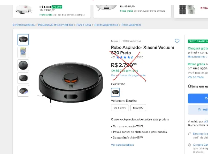 aspirador / robo xiaomi s20 vacuum preto