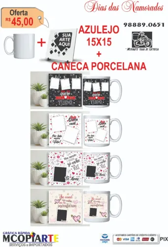 azulejo/cerâmica + caneca personalizada dia dos namorados (por encomenda)