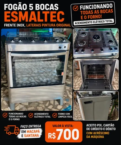 Fogão 5 bocas Esmaltec Inox elétrico. ENTREGO