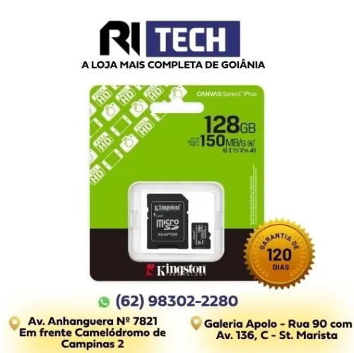 Memória Micro SD C10 128GB 150MB/s Kingston Canvas Plus SDCS3/128GB