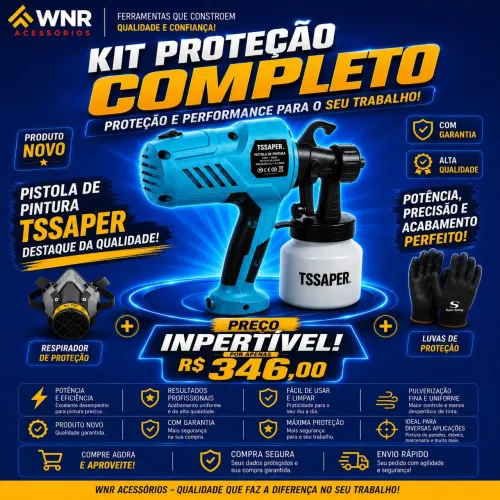 Pistola de Pintura Elétrica Tssaper KIT Máscara profissional + Luva + Óculos de proteção 