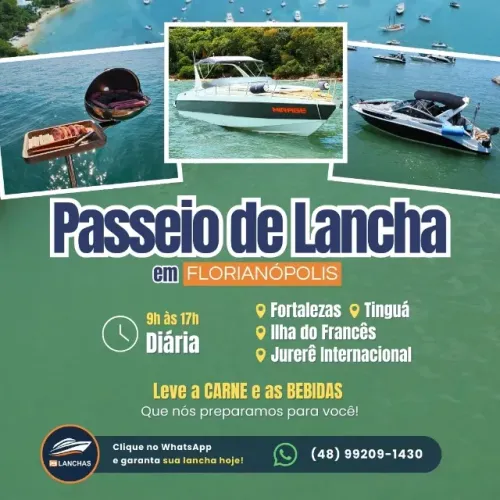 Locação de Lanchas para passeios em Tinguá - Ilha do Francês - Baia dos Golfinhos - jurerê