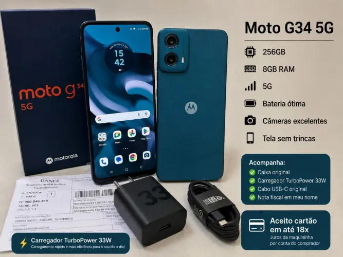 Moto G34 5G 256GB 8GB De Ram + 8GB De Ram Digital = 16GB Tela 120 Hz