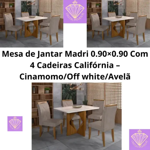 Mesa de Jantar Madri 0.90×0.90 Com 4 Cadeiras Califórnia - LD