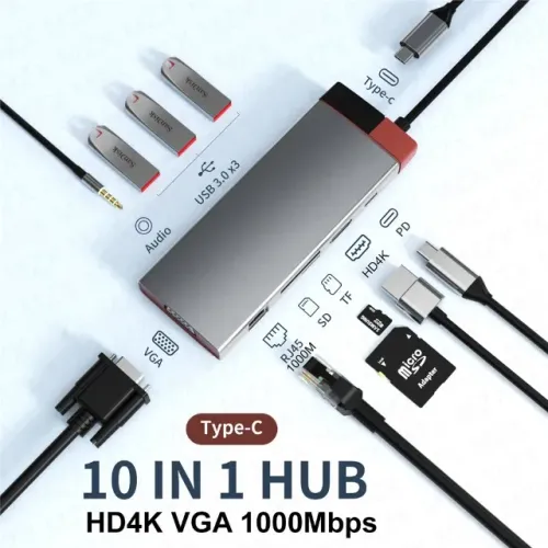 Docking Station Adaptador Usb C 10x1 Hdmi 4k E Vga 10 In 1