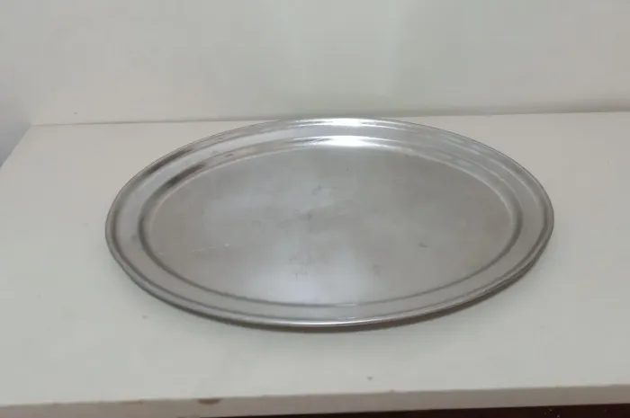 Travessa antiga grossa inox oval 60 cm