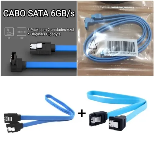 Cabos SATA 6GB/s para HD / SSD - 40cm c/ trava  - Gigabyte Azul - (pack com 2)