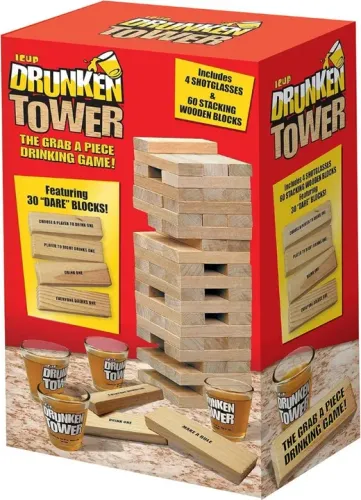 jogo beber drunken tower da j toys 60 blocos e 3 copos