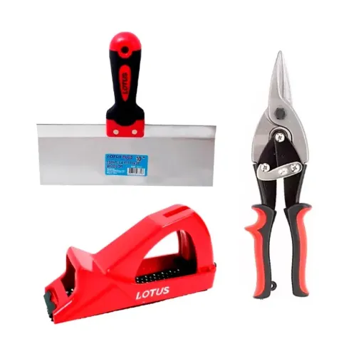 Kit Drywall Raspador de Placas 6'' + Tesoura Aviador Reta + Espátula Reta de Inox 10''