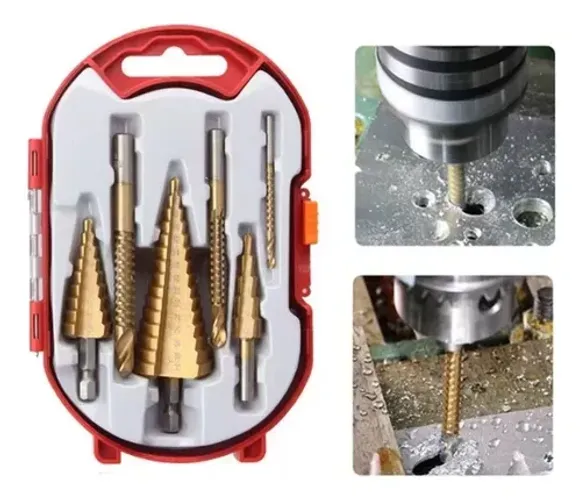Kit 6 Brocas Escalonadas Cônicas De Titanium Hss Com Estojo