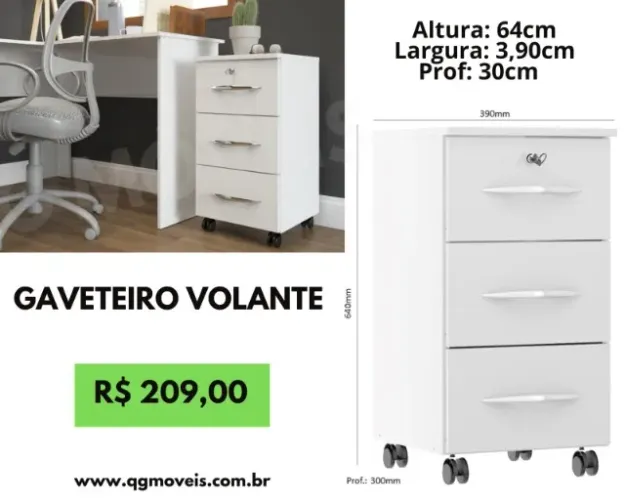 Gaveteiro com chave e Rodas