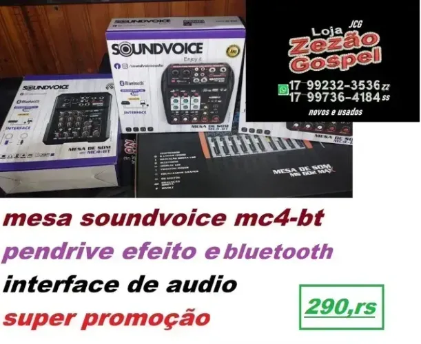 mesa soundvoice mc4-bt pendrive ,efeito , bluetooth e interface zero nota fisca
