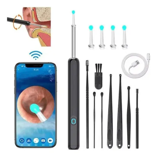 Kit completo removedor de cera com câmera cabo tipo c recarregável