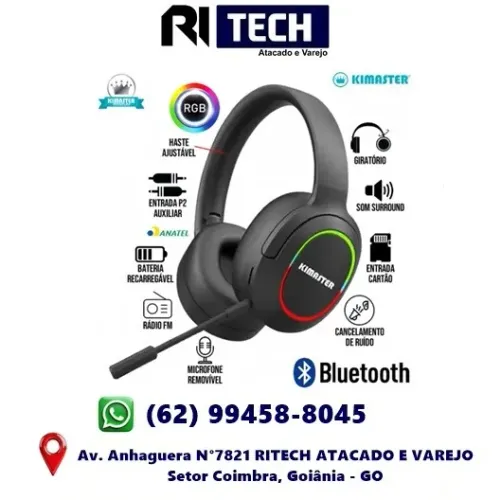 Fone Sem Fio Bluetooth Original Headphone Headset Gamer Led RGB Microfone P2 K25