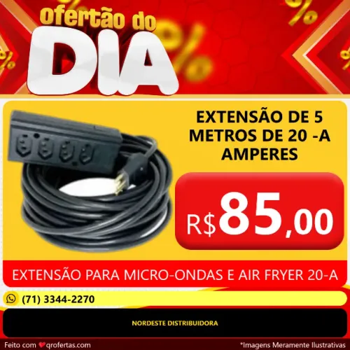 EXTENSÃO DE 5 METROS DE 20 AMPERES COM 5 METROS DE CABO PP 3 X 2,5 MM COM - COM INMETRO