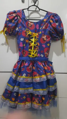 Vestido Festa Junina Azul com Detalhes Tam. 12