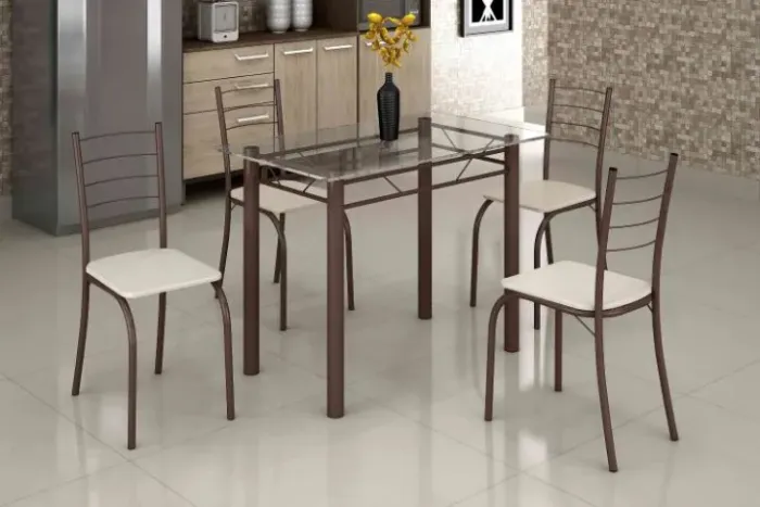 Mesa de Cozinha Rio 100x60 Marrom Tmp Vidro 4Cds Marrom Teixeira - Entrega Rápida!  