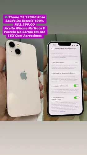 iPhone 13 128GB Rosa - Saúde Da Bateria 100% (Usado)