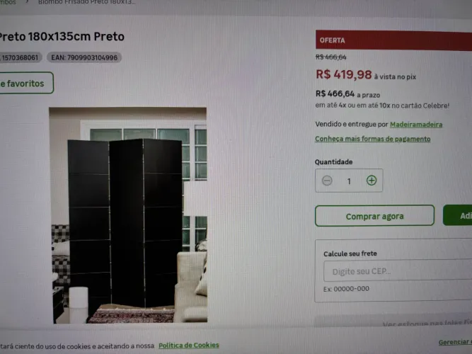 VENDO BIOMBO PRETO 3 folhas