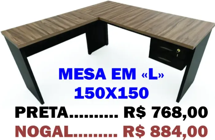 Mesa em L Ele, c/ 02 Gavetas, Escritório Home Office, Toda MDF, NOVA, 
