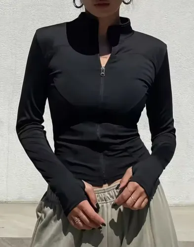 Blusa de manga longa fitness Preta veste M