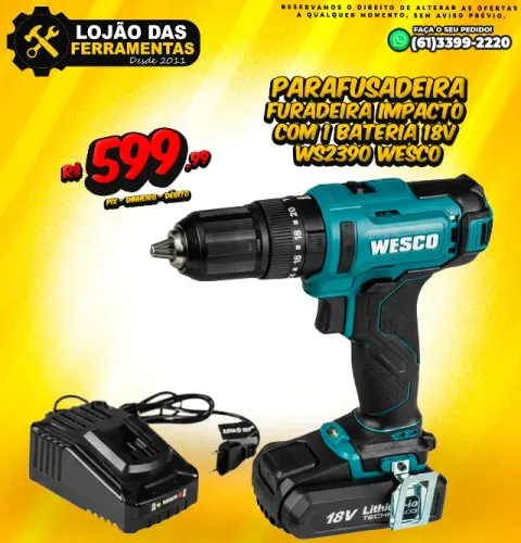 Parafusadeira Furadeira Impacto Com 1 Bateria 18V WS2390 Wesco