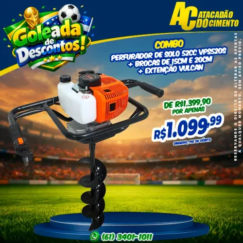 Combo Perfurador de Solo 52cc VPS520s + Brocas 15cm e 20Cm + Extenção Vulcan