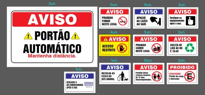 Placas e painéis de sinalização, Informação etc