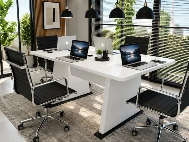 Mesa de Reunião Top White: L140cm x P80cm x A74cm. 4 Lugares