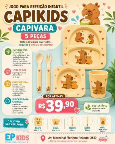 Jogo para Refeição Infantil Capikids Capivara - 5 Peças